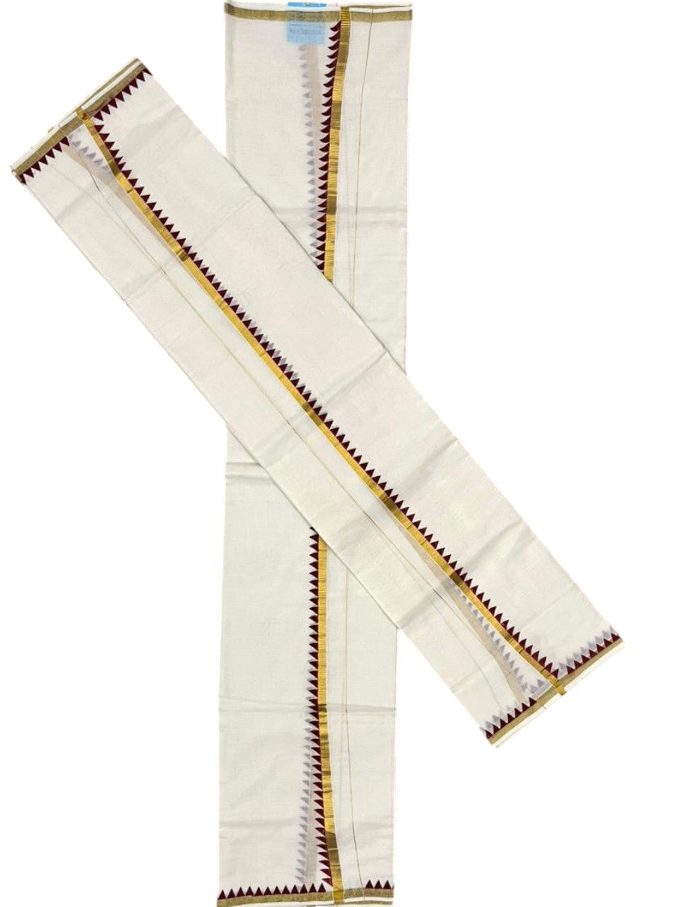 Southloom Pure Cotton Kerala Single Set Mundu (Mundum Neriyathum) with Temple Design in Maroon 2.80 Mtrs SL352