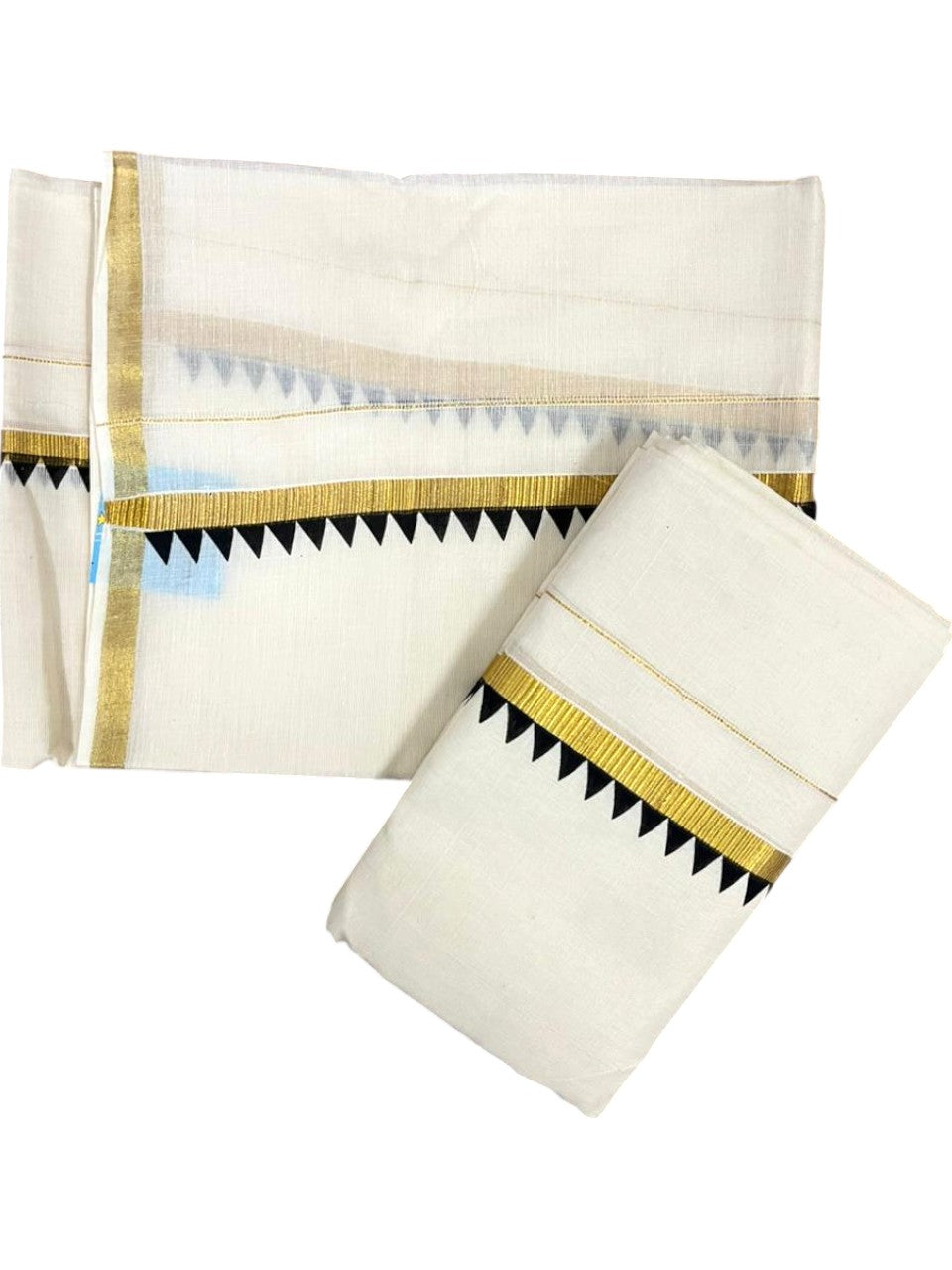 Southloom Pure Cotton Kerala Single Set Mundu (Mundum Neriyathum) with Temple Design in Black 2.80 Mtrs SL352
