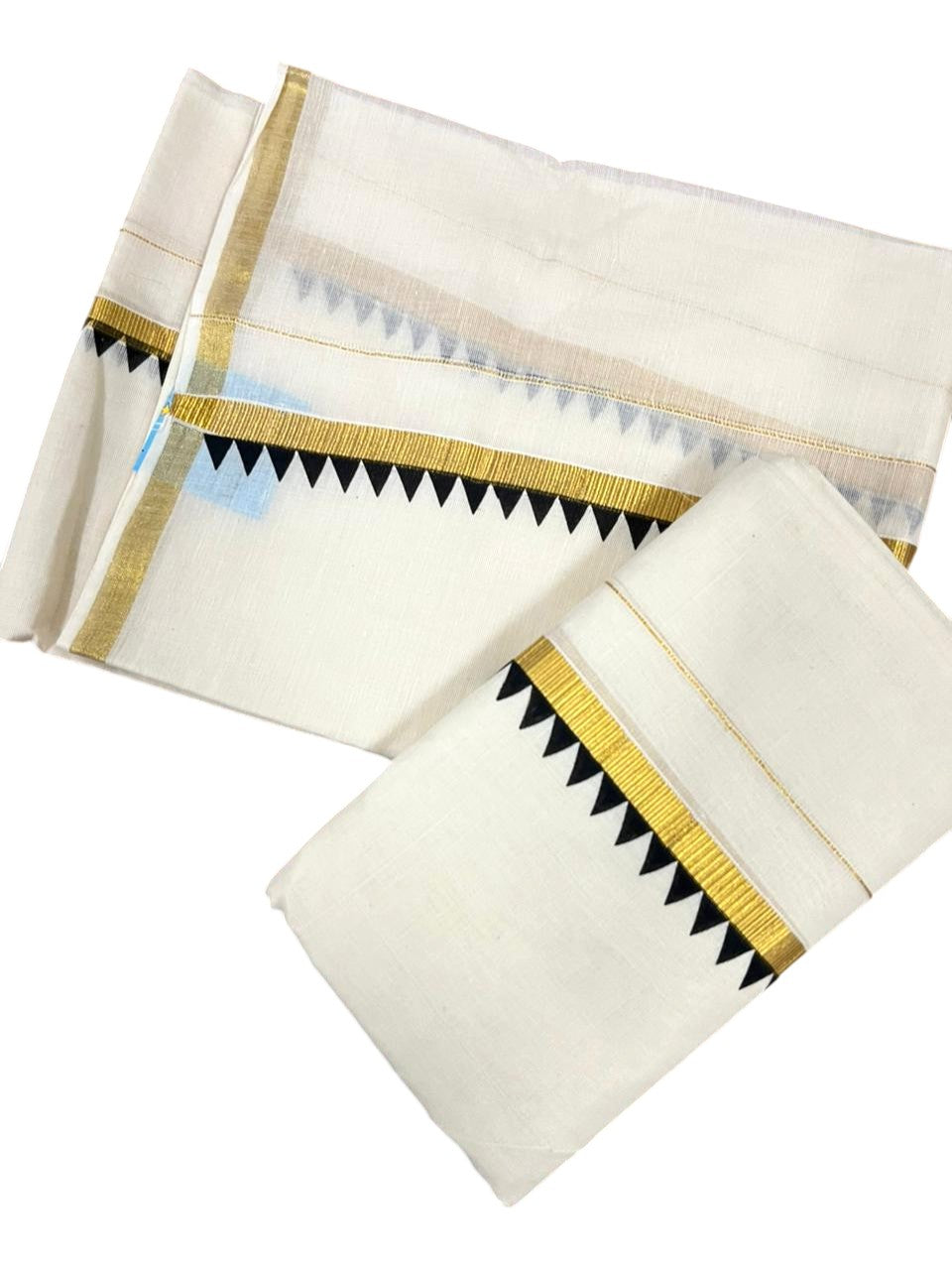 Southloom Pure Cotton Kerala Single Set Mundu (Mundum Neriyathum) with Temple Design in Black 2.80 Mtrs SL352