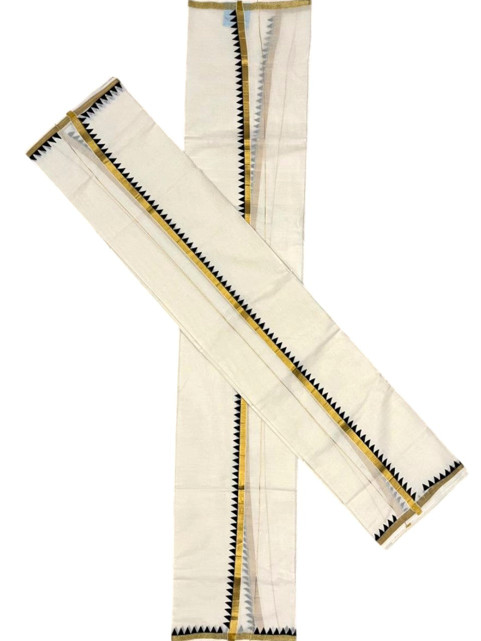 Southloom Pure Cotton Kerala Single Set Mundu (Mundum Neriyathum) with Temple Design in Black 2.80 Mtrs SL352