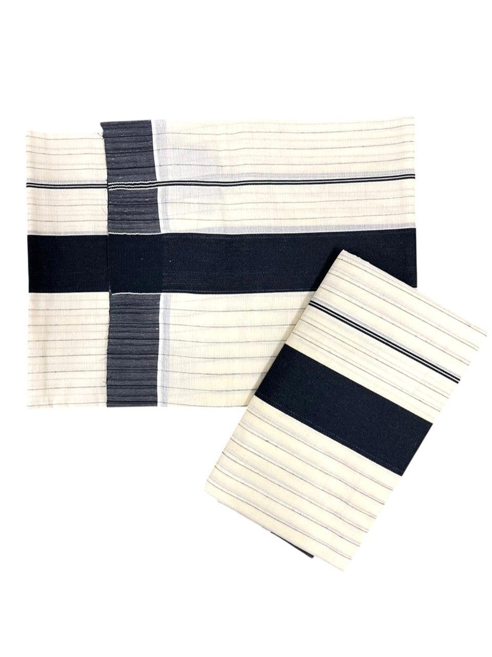 Southloom Pure Cotton Kerala Single Set Mundu (Mundum Neriyathum) with Stripes Design in Black  2.80 Mtrs SL355