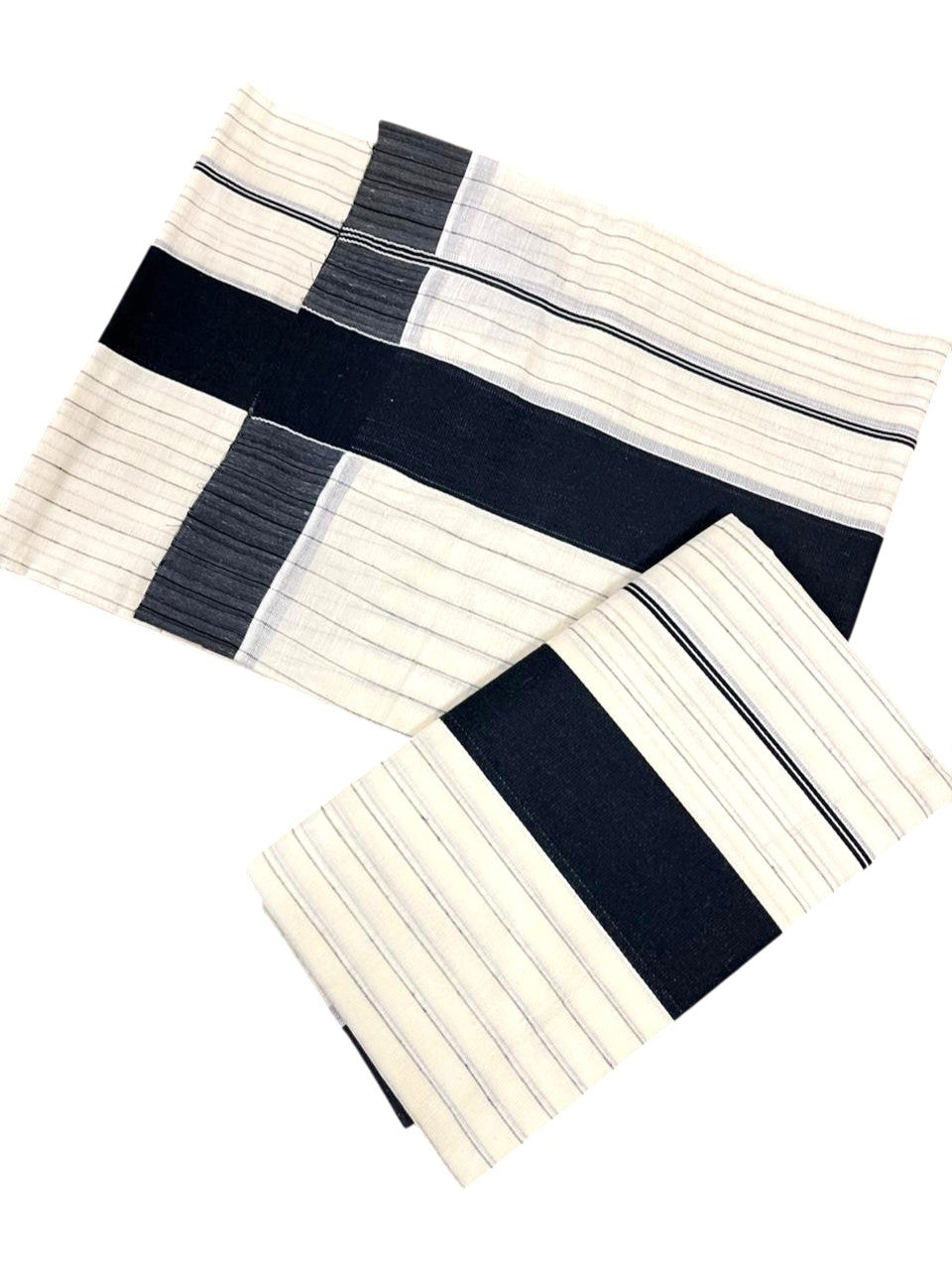 Southloom Pure Cotton Kerala Single Set Mundu (Mundum Neriyathum) with Stripes Design in Black  2.80 Mtrs SL355