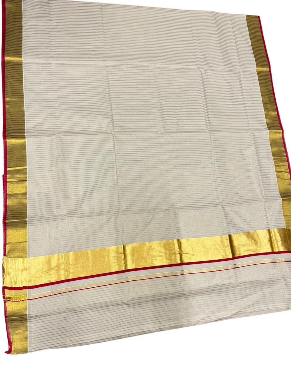 Southloom Kerala Cotton Kasavu Saree with Stripes on Body In Dark Pink Border SL351