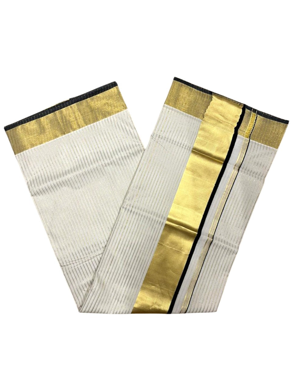 Southloom Kerala Cotton Kasavu Saree with Stripes on Body In Black Border SL351