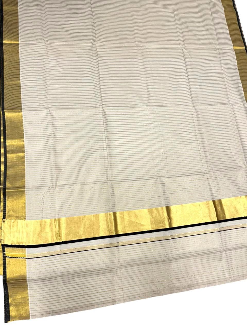 Southloom Kerala Cotton Kasavu Saree with Stripes on Body In Black Border SL351