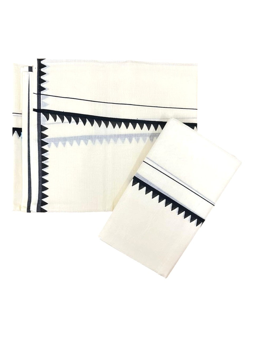 Southloom Pure Cotton Kerala Single Set Mundu (Mundum Neriyathum) with Temple Design in Black 2.80 Mtrs SL360