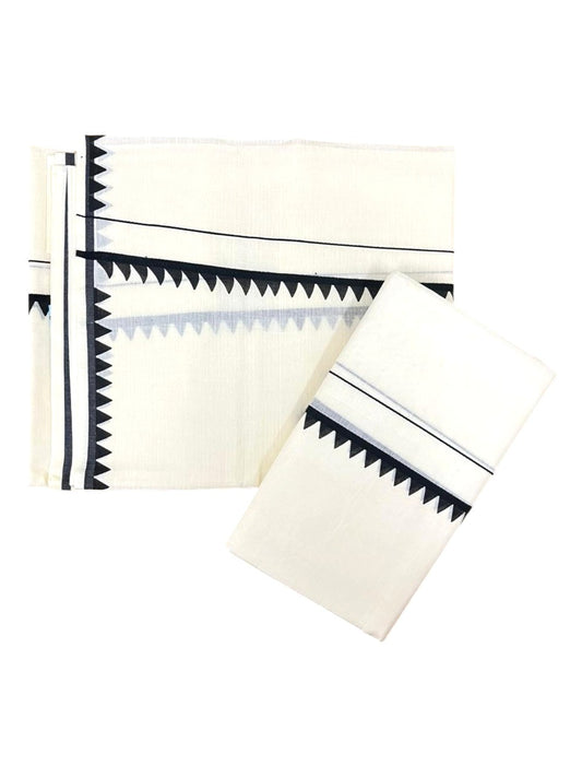 Southloom Pure Cotton Kerala Single Set Mundu (Mundum Neriyathum) with Temple Design in Black 2.80 Mtrs SL360