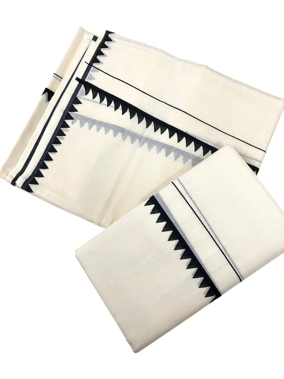 Southloom Pure Cotton Kerala Single Set Mundu (Mundum Neriyathum) with Temple Design in Black 2.80 Mtrs SL360