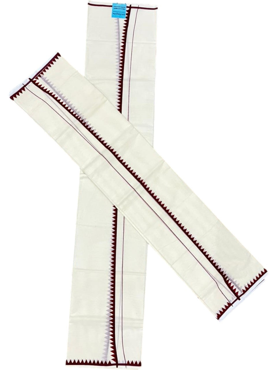 Southloom Pure Cotton Kerala Single Set Mundu (Mundum Neriyathum) with Temple Design in Maroon 2.80 Mtrs SL360