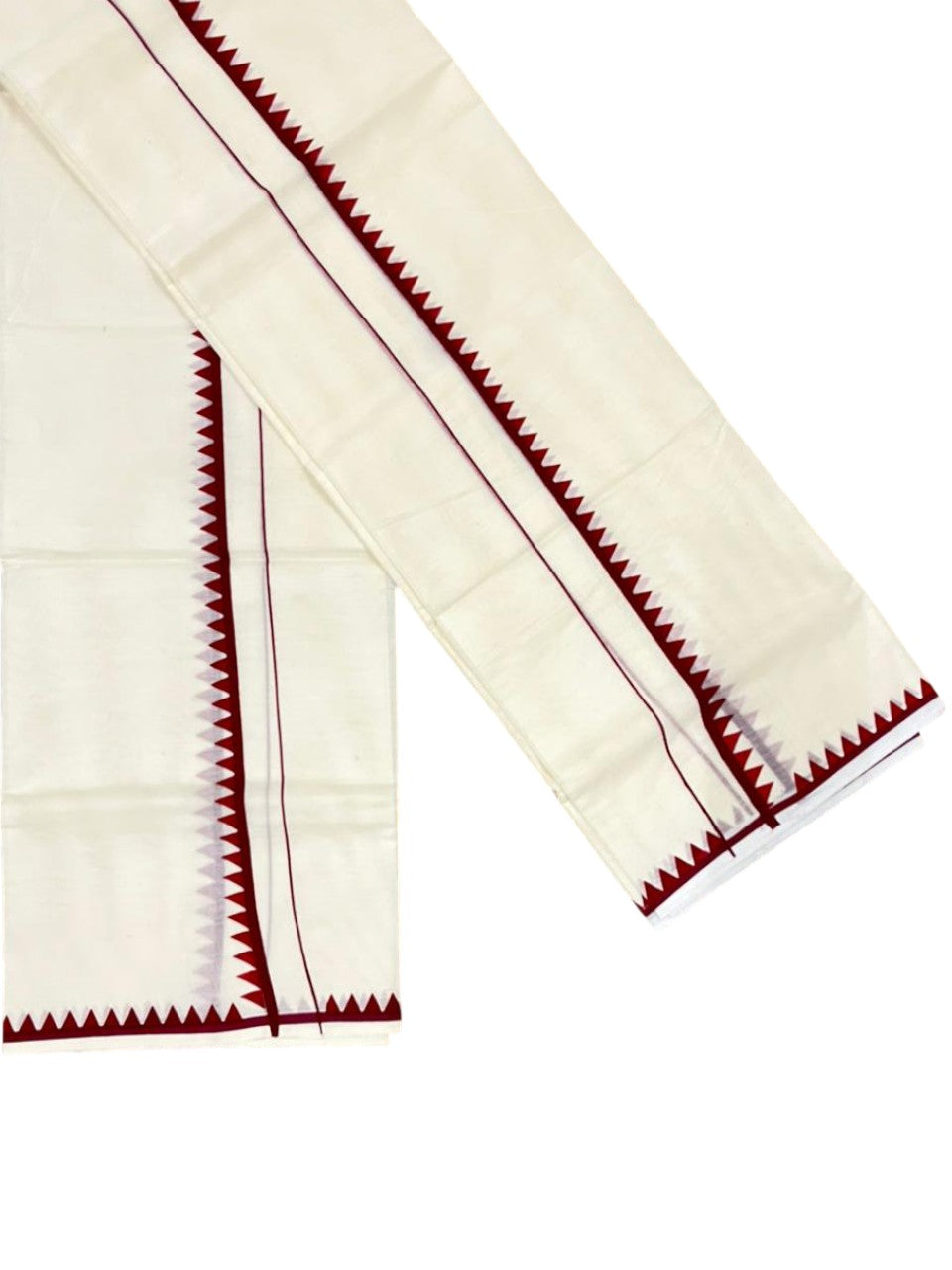 Southloom Pure Cotton Kerala Single Set Mundu (Mundum Neriyathum) with Temple Design in Maroon 2.80 Mtrs SL360