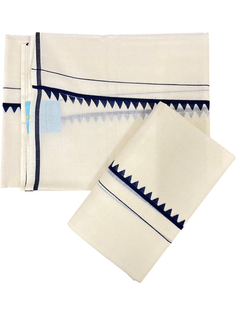 Southloom Pure Cotton Kerala Single Set Mundu (Mundum Neriyathum) with Temple Design in Blue 2.80 Mtrs SL360