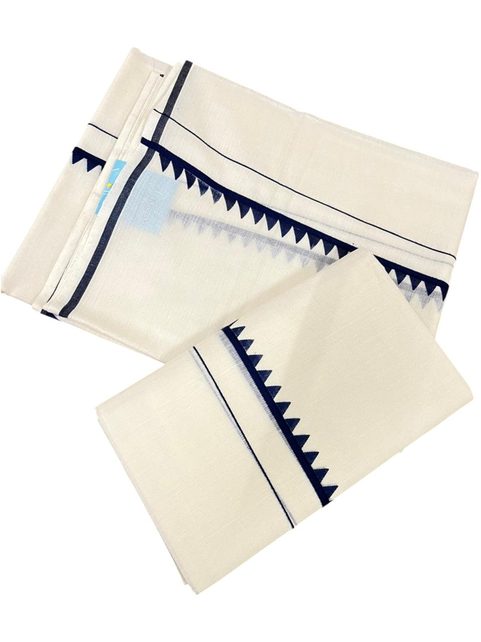 Southloom Pure Cotton Kerala Single Set Mundu (Mundum Neriyathum) with Temple Design in Blue 2.80 Mtrs SL360