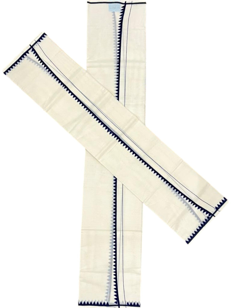 Southloom Pure Cotton Kerala Single Set Mundu (Mundum Neriyathum) with Temple Design in Blue 2.80 Mtrs SL360