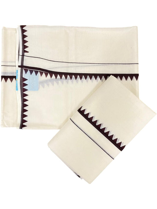 Southloom Pure Cotton Kerala Single Set Mundu (Mundum Neriyathum) with Temple Design in Brown 2.80 Mtrs