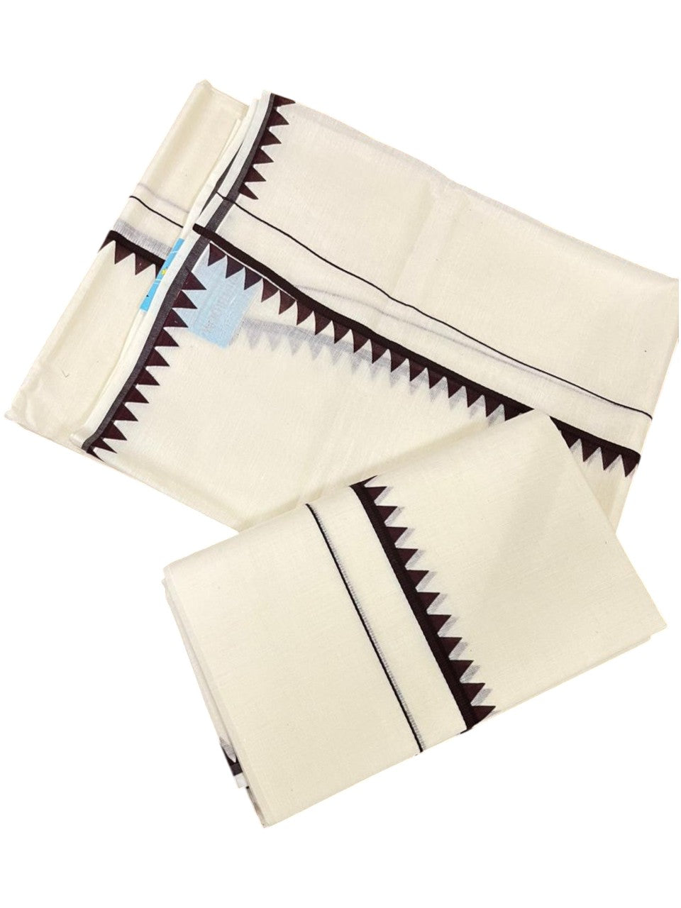 Southloom Pure Cotton Kerala Single Set Mundu (Mundum Neriyathum) with Temple Design in Brown 2.80 Mtrs