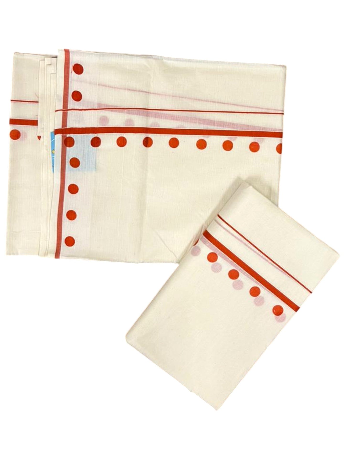 Southloom Pure Cotton Kerala Single Set Mundu (Mundum Neriyathum) with Polka Dots in Orange 2.80 Mtrs SL358