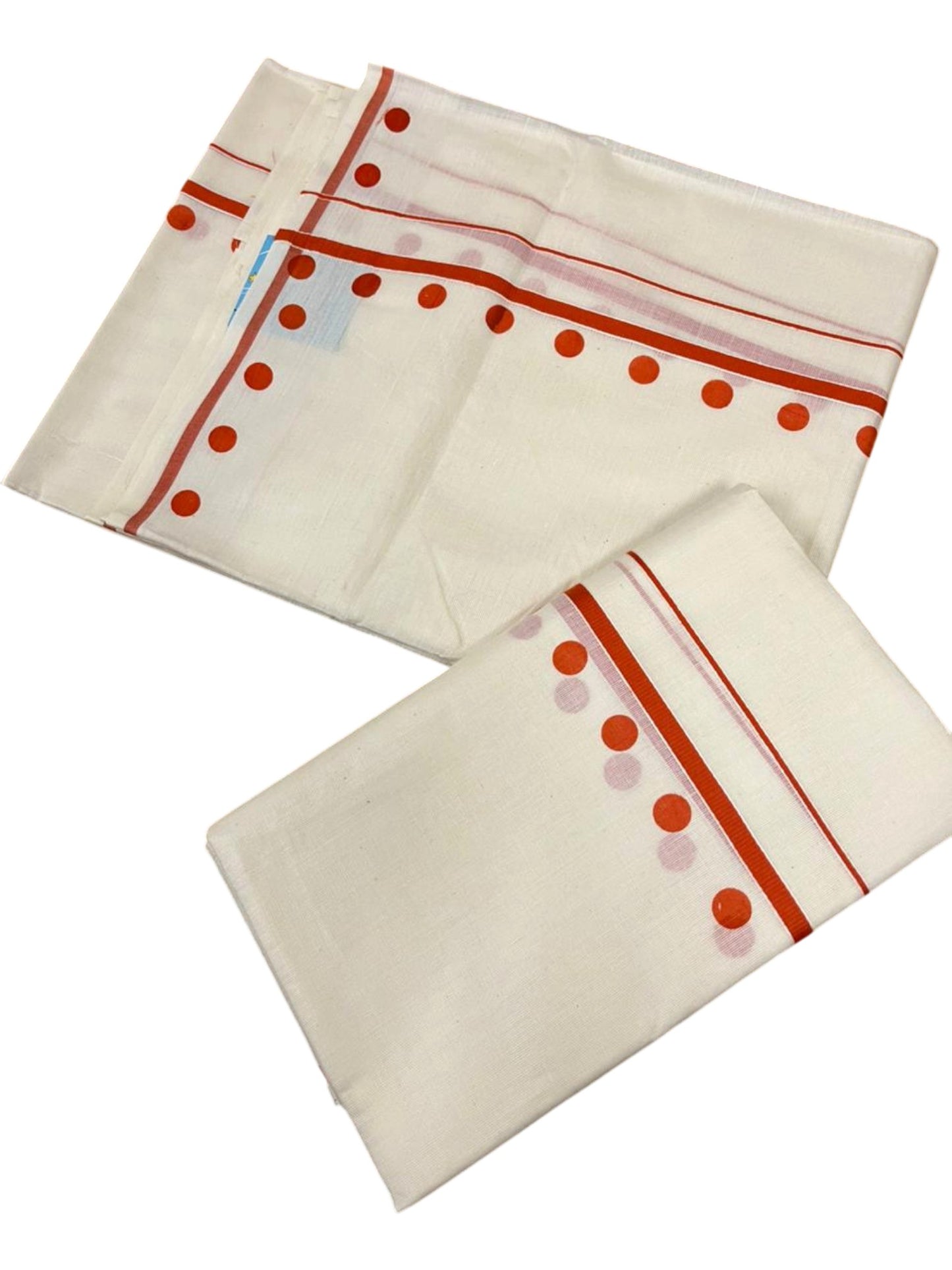 Southloom Pure Cotton Kerala Single Set Mundu (Mundum Neriyathum) with Polka Dots in Orange 2.80 Mtrs SL358