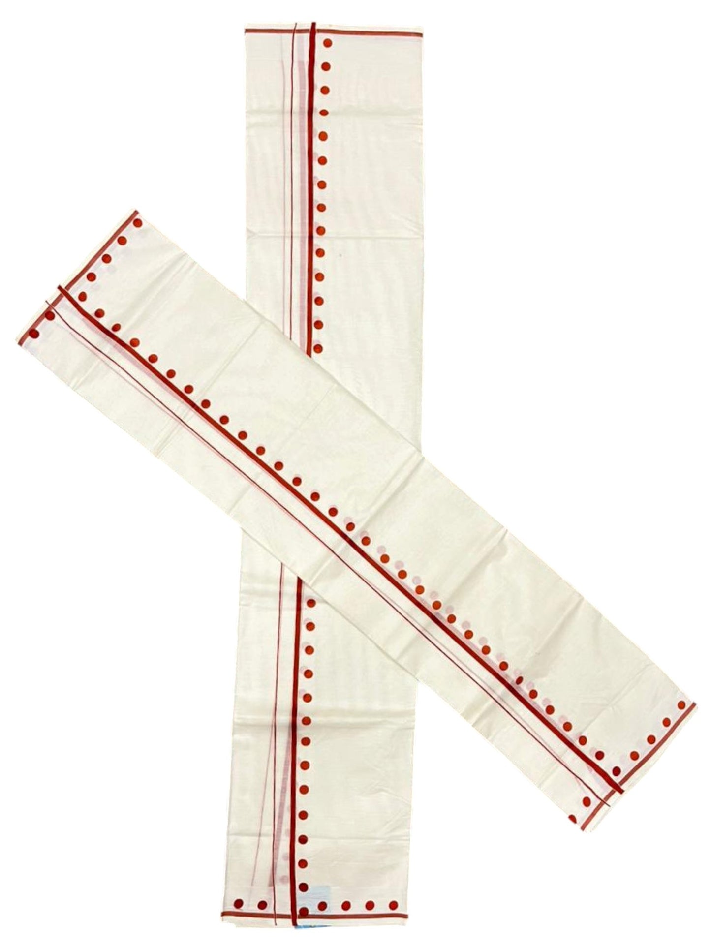 Southloom Pure Cotton Kerala Single Set Mundu (Mundum Neriyathum) with Polka Dots in Orange 2.80 Mtrs SL358