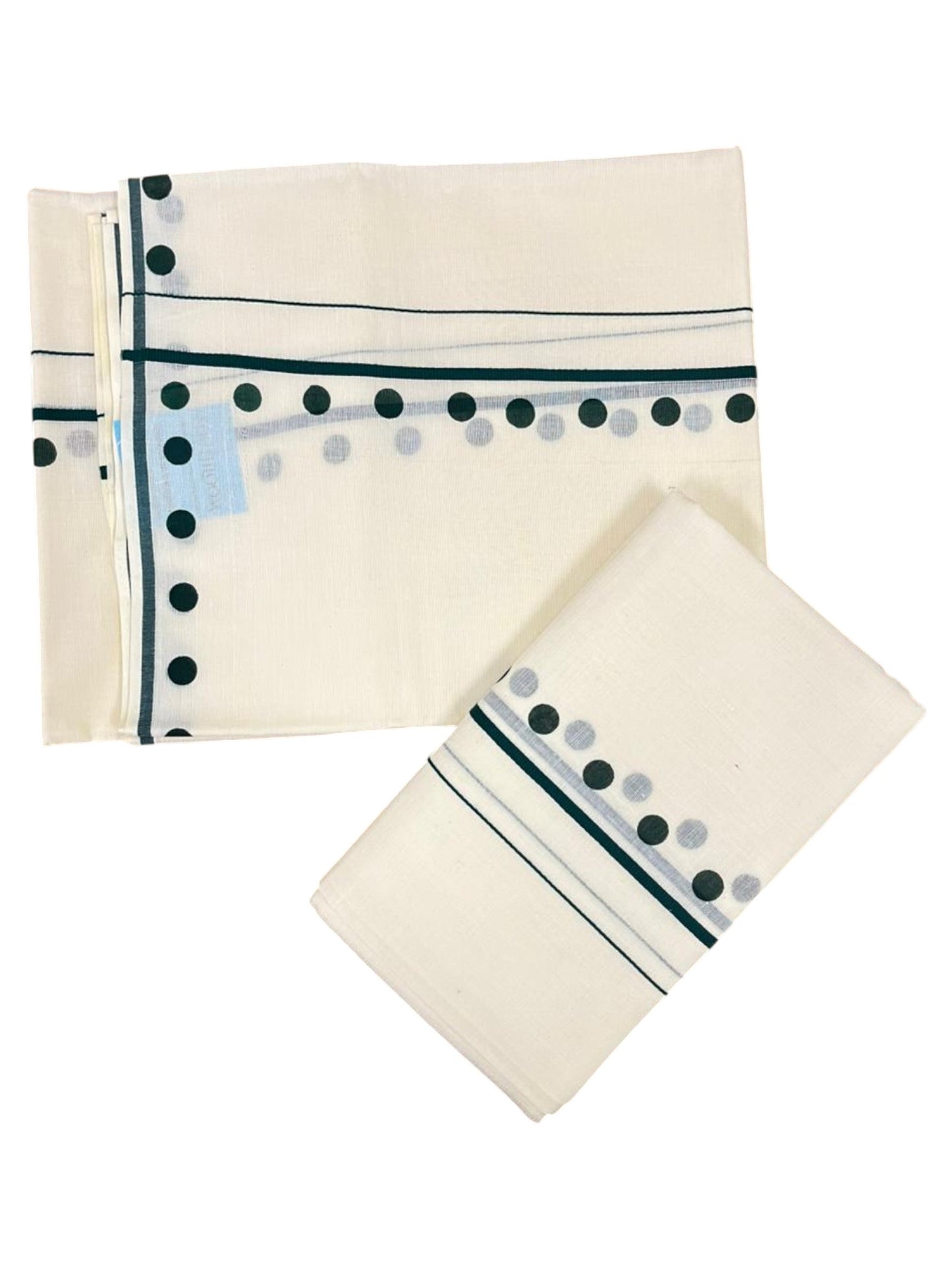 Southloom Pure Cotton Kerala Single Set Mundu (Mundum Neriyathum) with Polka Dots in Green 2.80 Mtrs SL358