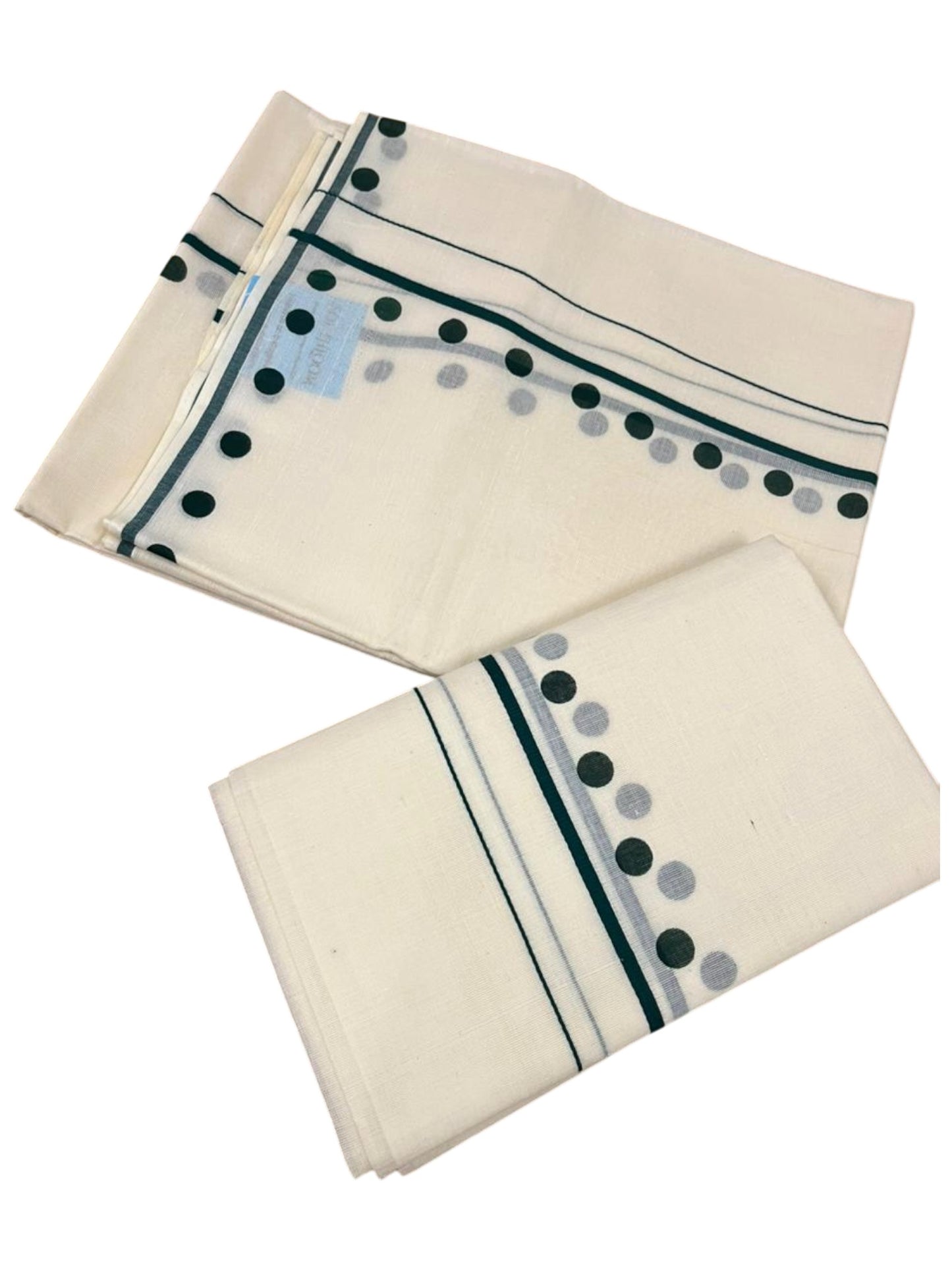 Southloom Pure Cotton Kerala Single Set Mundu (Mundum Neriyathum) with Polka Dots in Green 2.80 Mtrs SL358