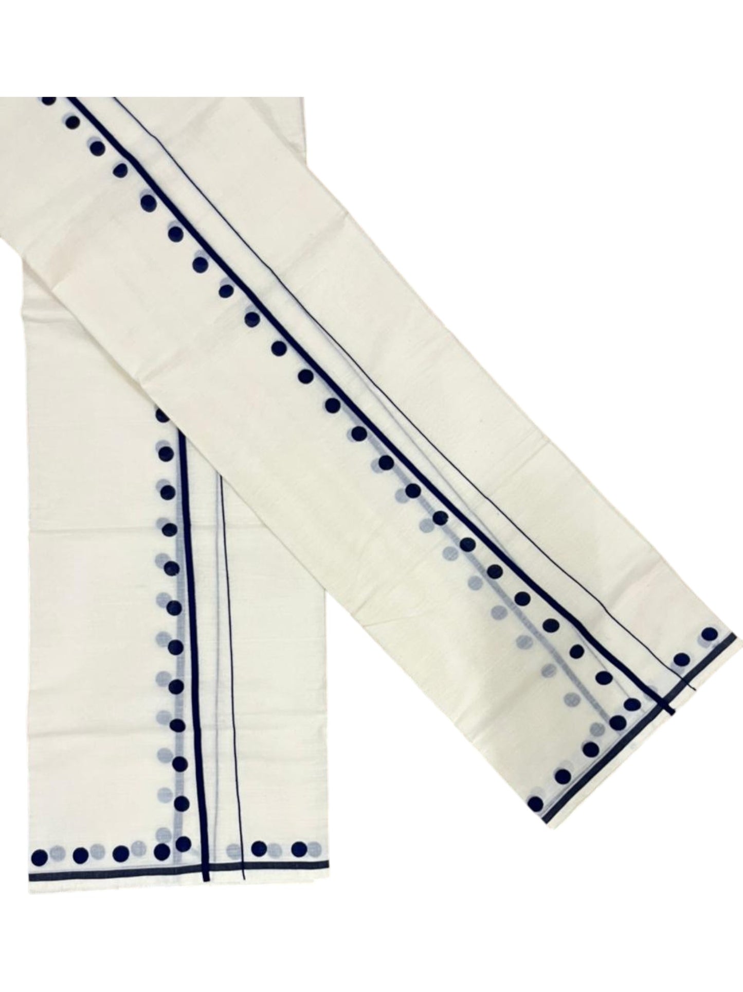 Southloom Pure Cotton Kerala Single Set Mundu (Mundum Neriyathum) with Polka Dots in Blue 2.80 Mtrs SL358