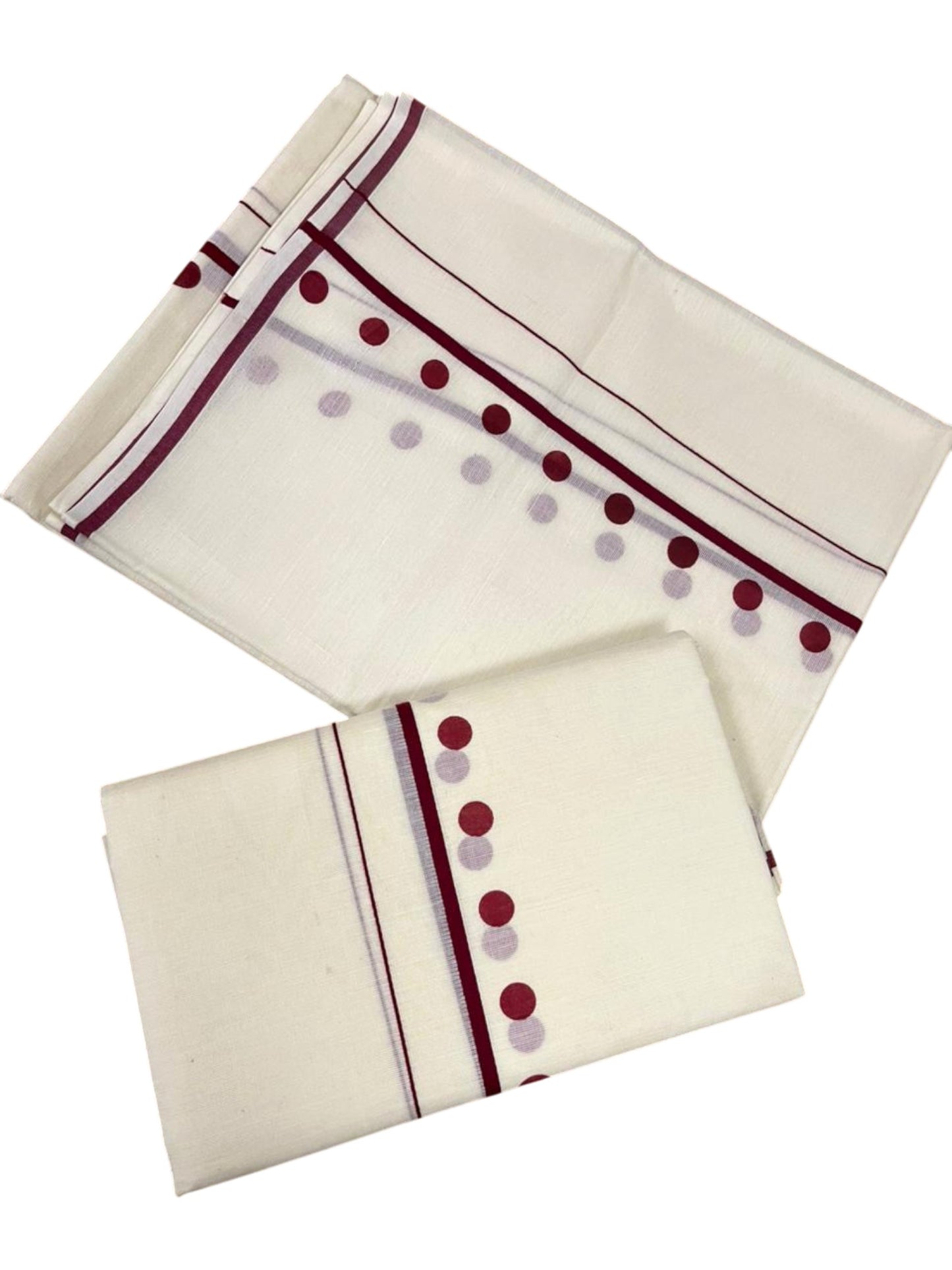 Southloom Pure Cotton Kerala Single Set Mundu (Mundum Neriyathum) with Polka Dots in Maroon 2.80 Mtrs SL358