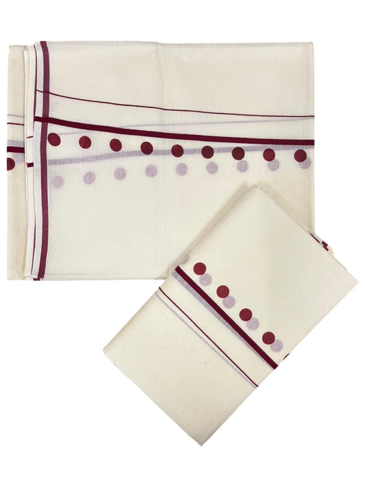 Southloom Pure Cotton Kerala Single Set Mundu (Mundum Neriyathum) with Polka Dots in Maroon 2.80 Mtrs SL358