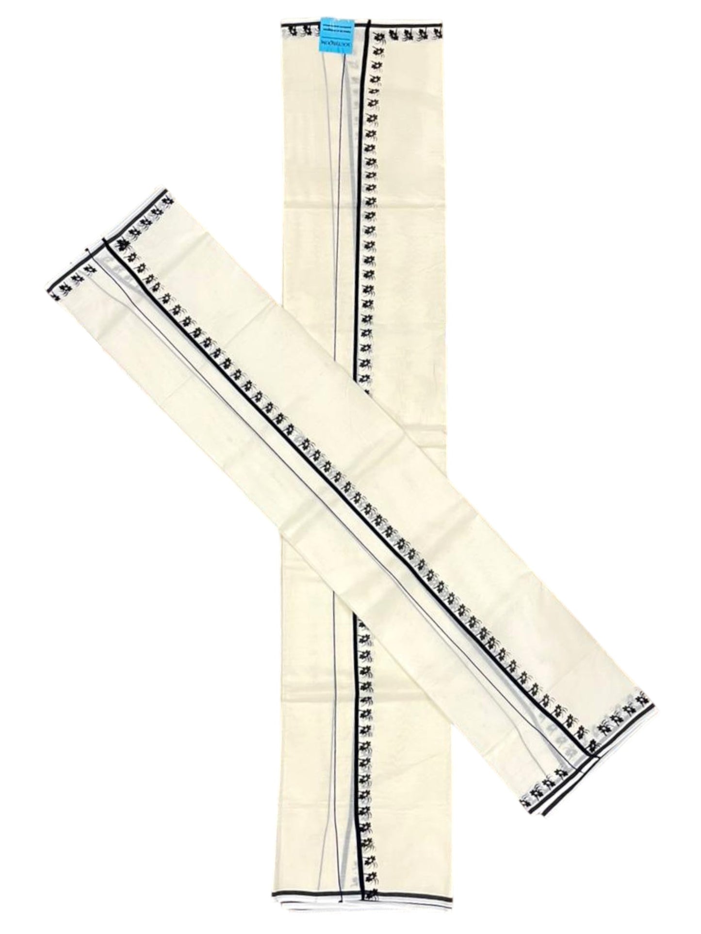 Southloom Pure Cotton Kerala Single Set Mundu (Mundum Neriyathum) with Digital Prints in Black 2.80 Mtrs SL359