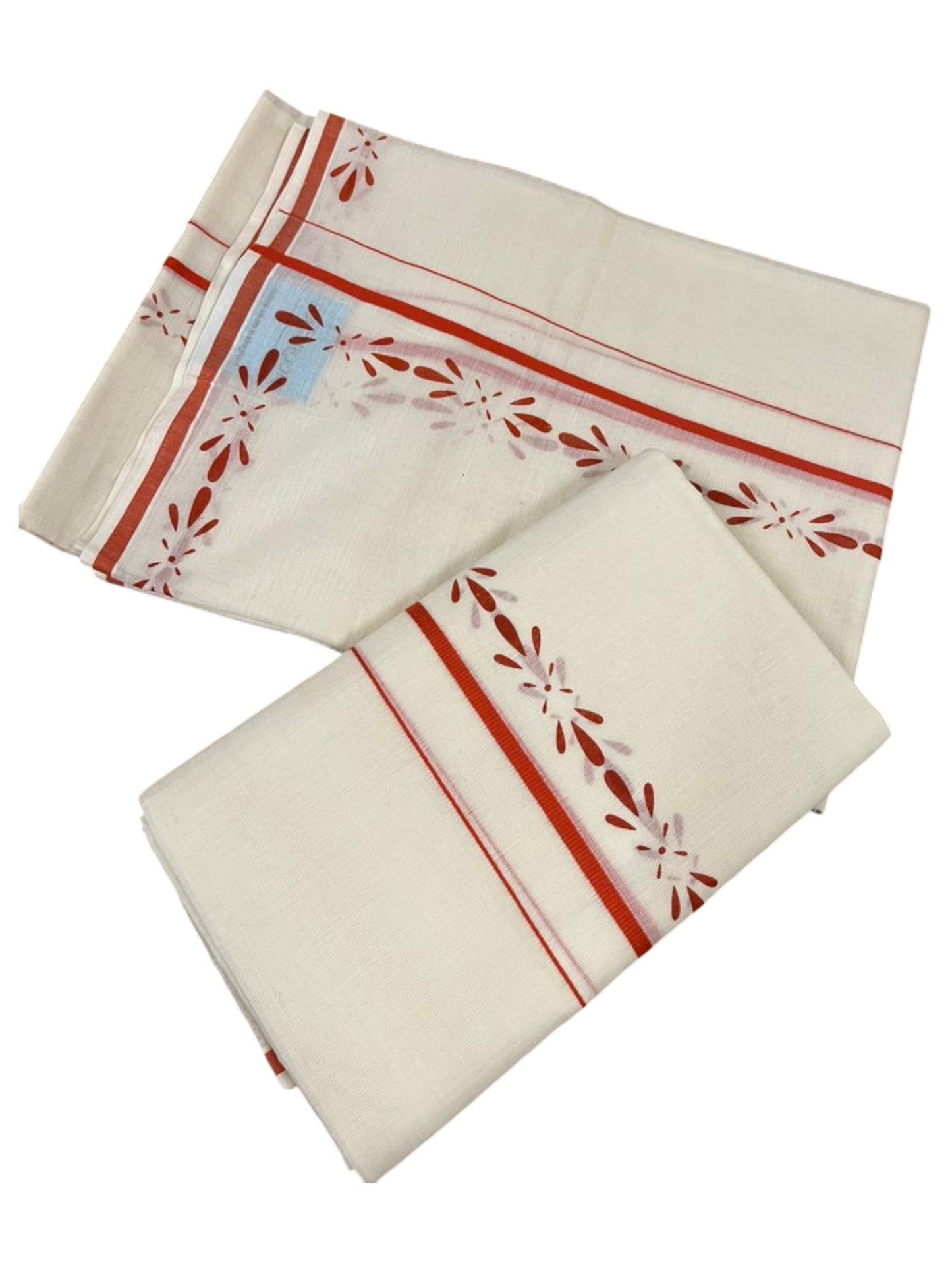 Southloom Pure Cotton Kerala Single Set Mundu (Mundum Neriyathum) with Digital Prints in Orange 2.80 Mtrs SL359