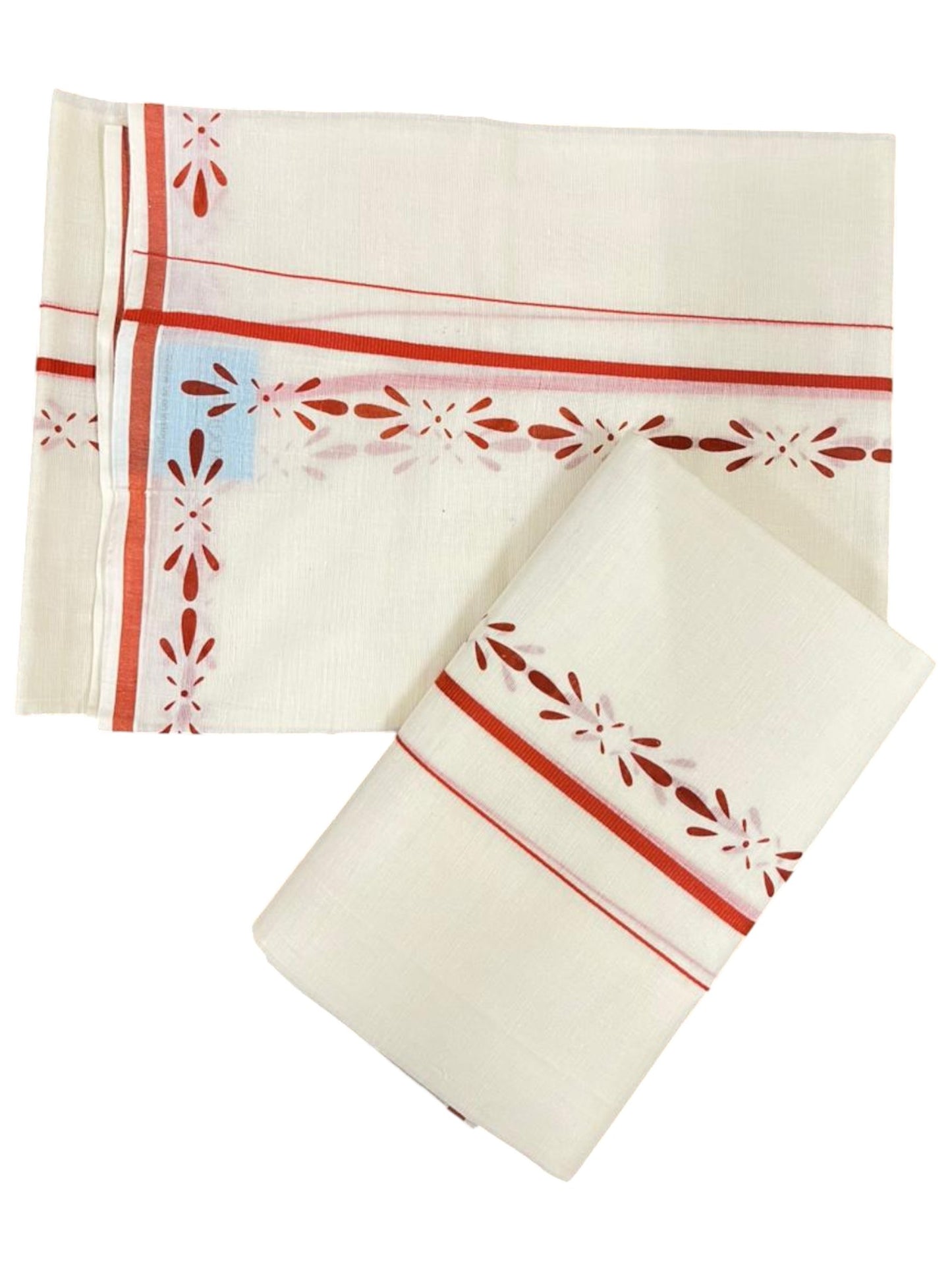 Southloom Pure Cotton Kerala Single Set Mundu (Mundum Neriyathum) with Digital Prints in Orange 2.80 Mtrs SL359