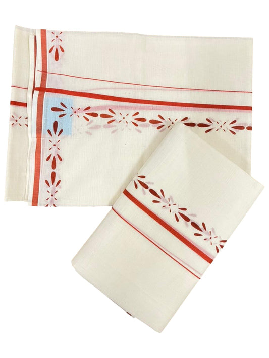 Southloom Pure Cotton Kerala Single Set Mundu (Mundum Neriyathum) with Digital Prints in Orange 2.80 Mtrs SL359