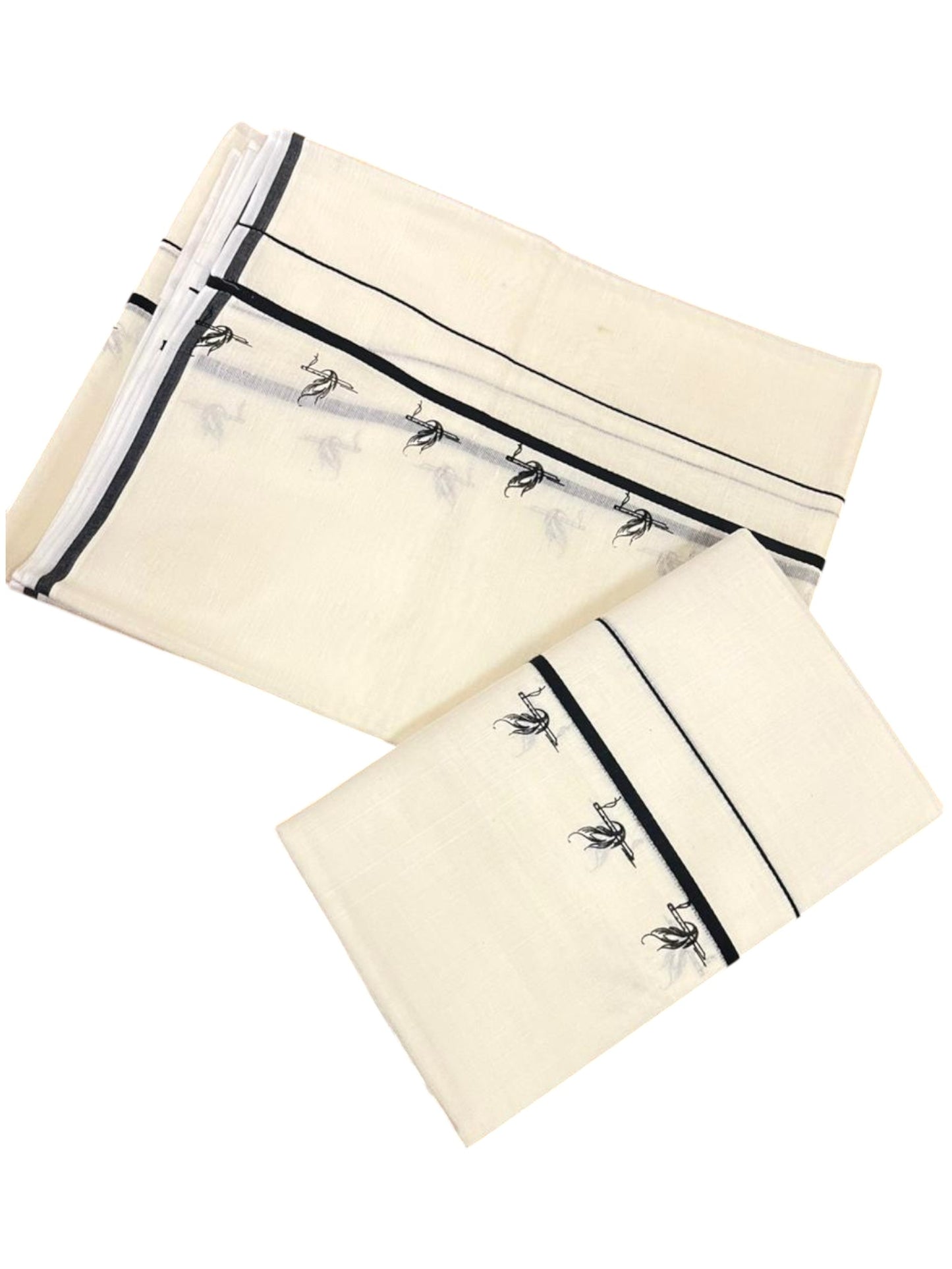 Southloom Pure Cotton Kerala Single Set Mundu (Mundum Neriyathum) with Digital Prints in Black 2.80 Mtrs SL359
