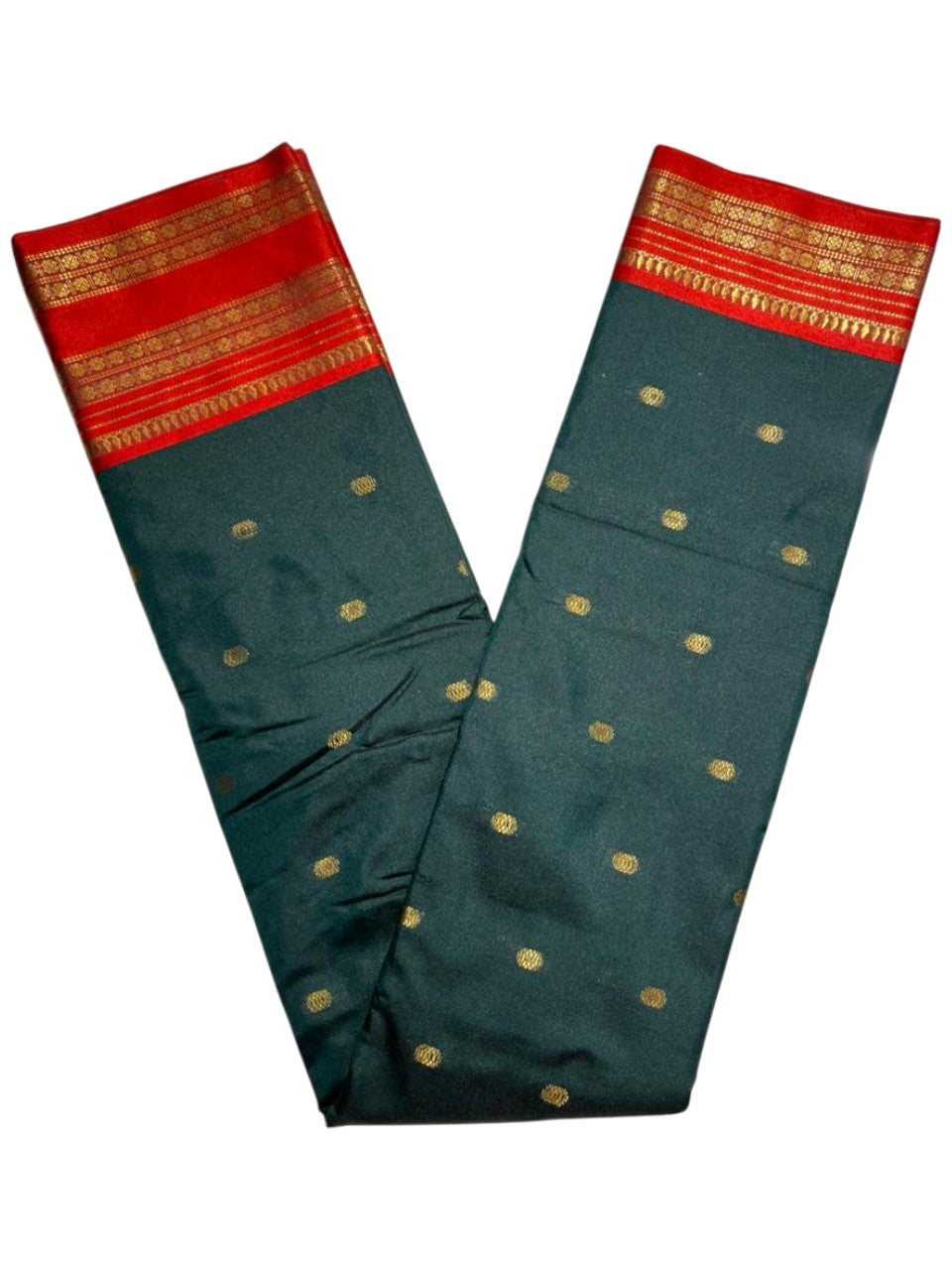 Southloom Semi Silk Narayan Pett Saree with Butta Works Across Body in Dark Green