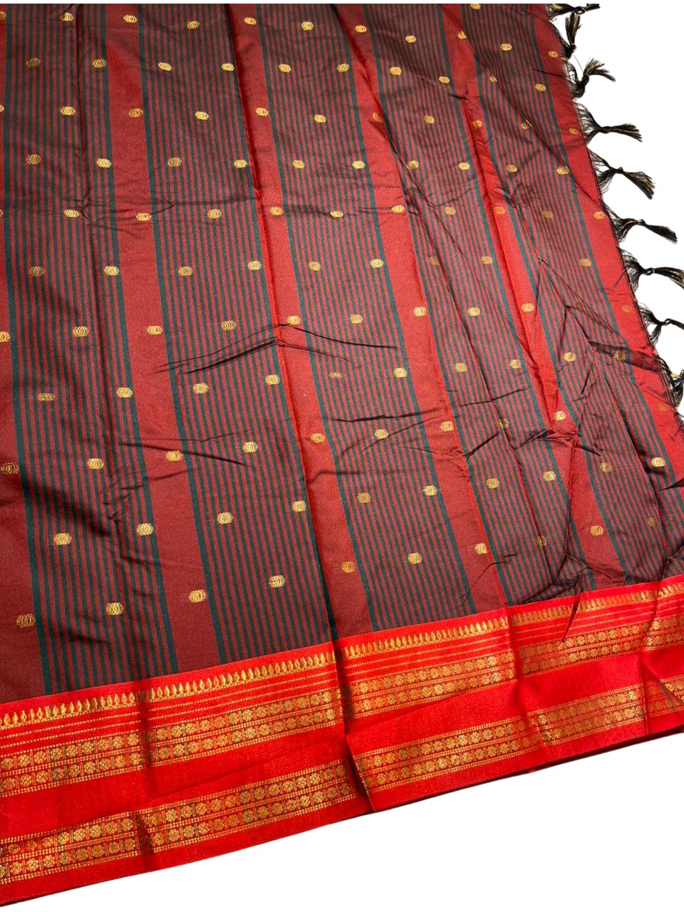 Southloom Semi Silk Narayan Pett Saree with Butta Works Across Body in Dark Green