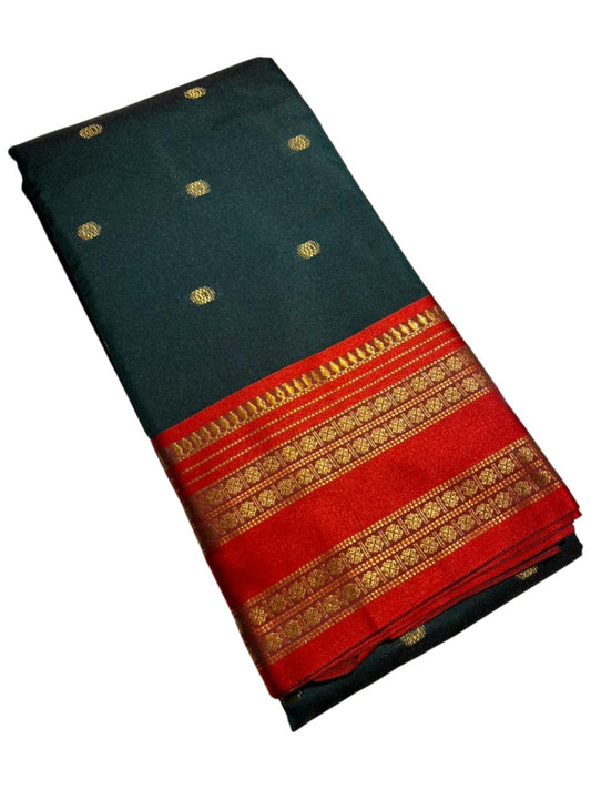 Southloom Semi Silk Narayan Pett Saree with Butta Works Across Body in Dark Green