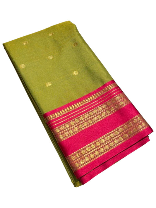 Southloom Semi Silk Narayan Pett Saree with Butta Works Across Body in Green
