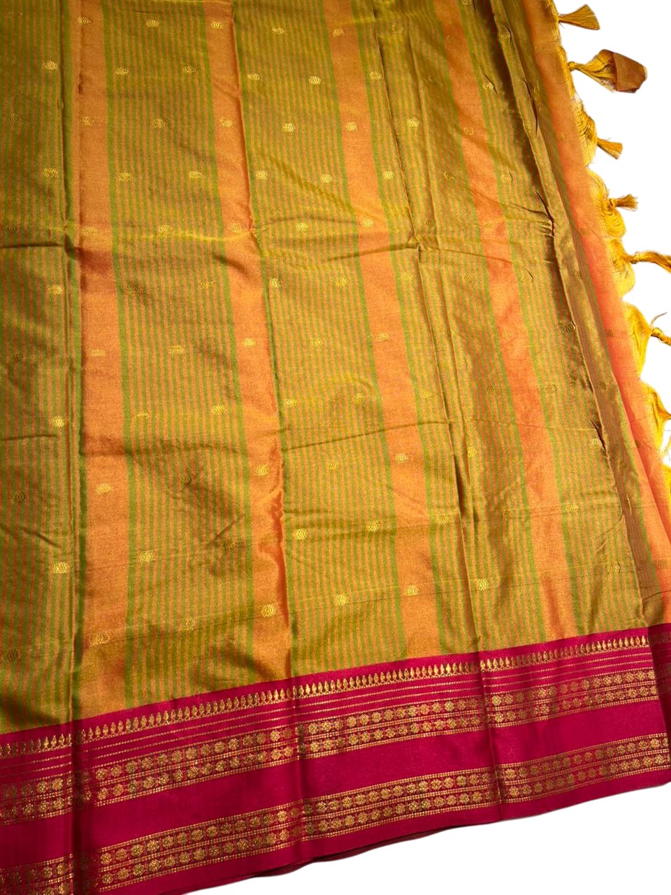 Southloom Semi Silk Narayan Pett Saree with Butta Works Across Body in Green
