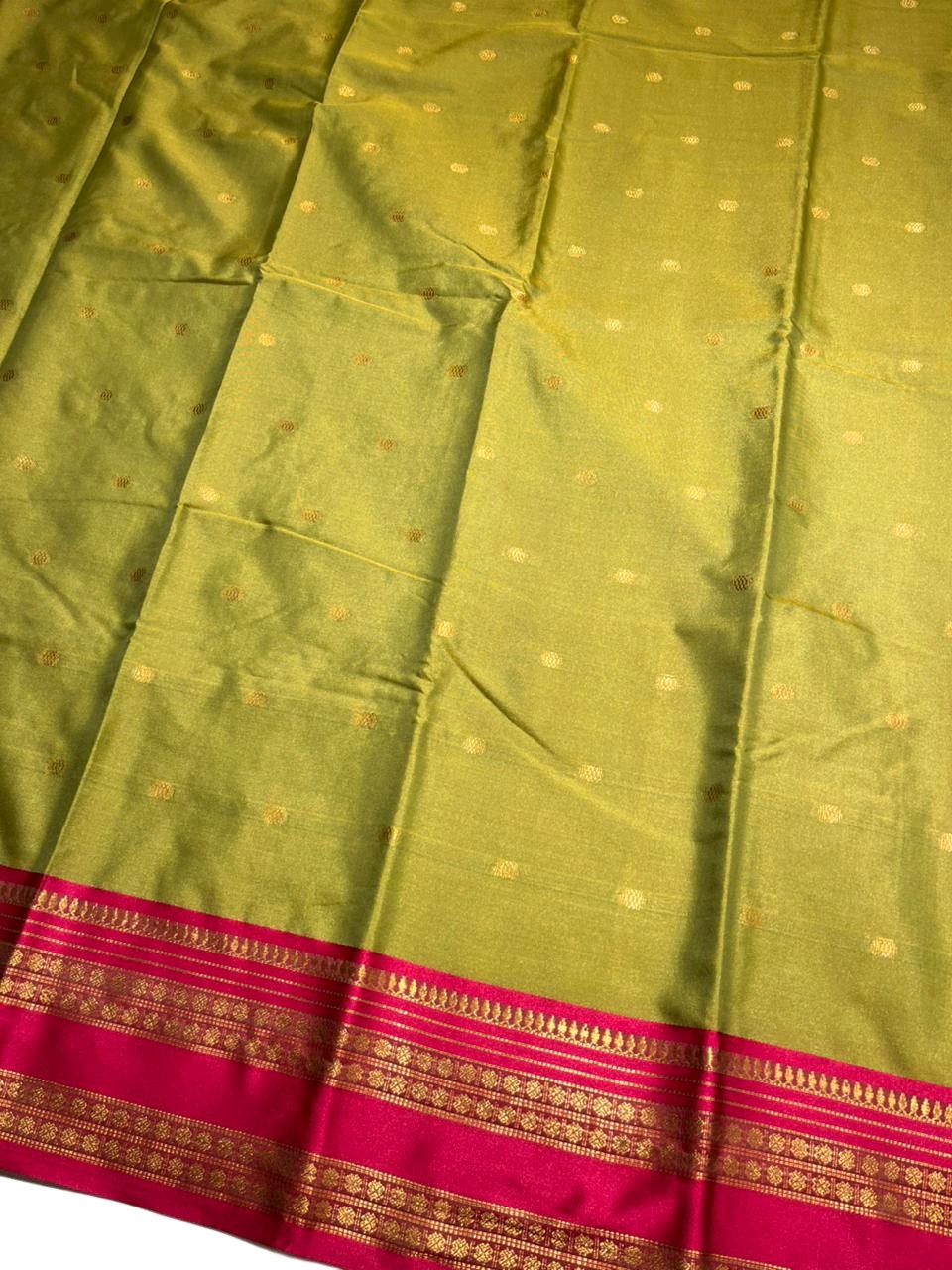 Southloom Semi Silk Narayan Pett Saree with Butta Works Across Body in Green
