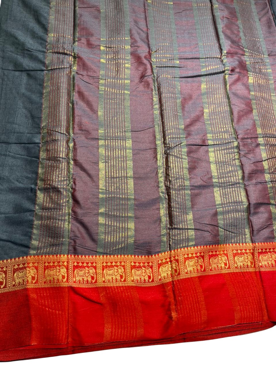 Southloom Kerala Semi Silk Narayan Pett Saree With Woven Work on the Boders With Grey