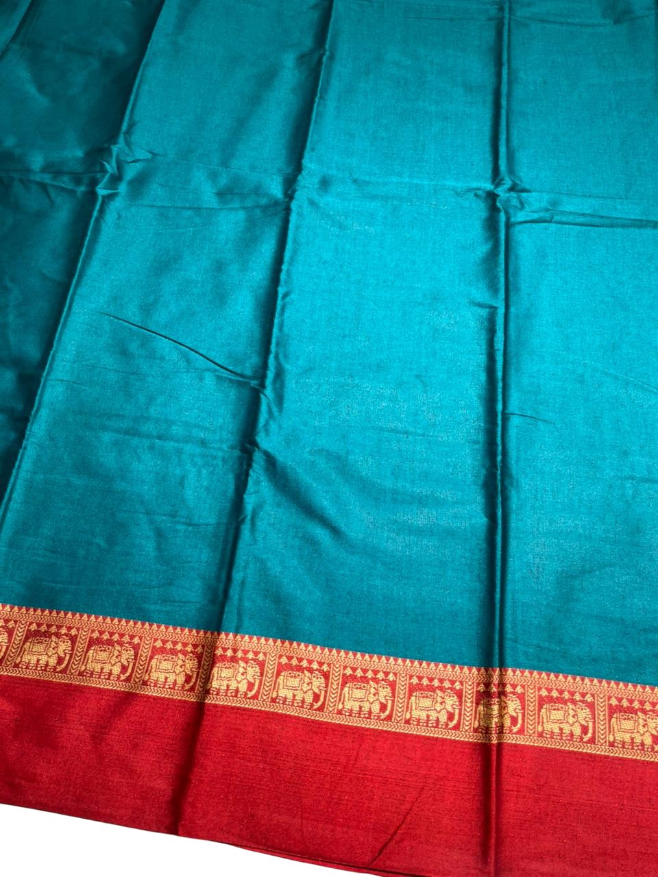 Southloom Kerala Semi Silk Narayan Pett Saree With Woven Work on the Boders With Teal Green