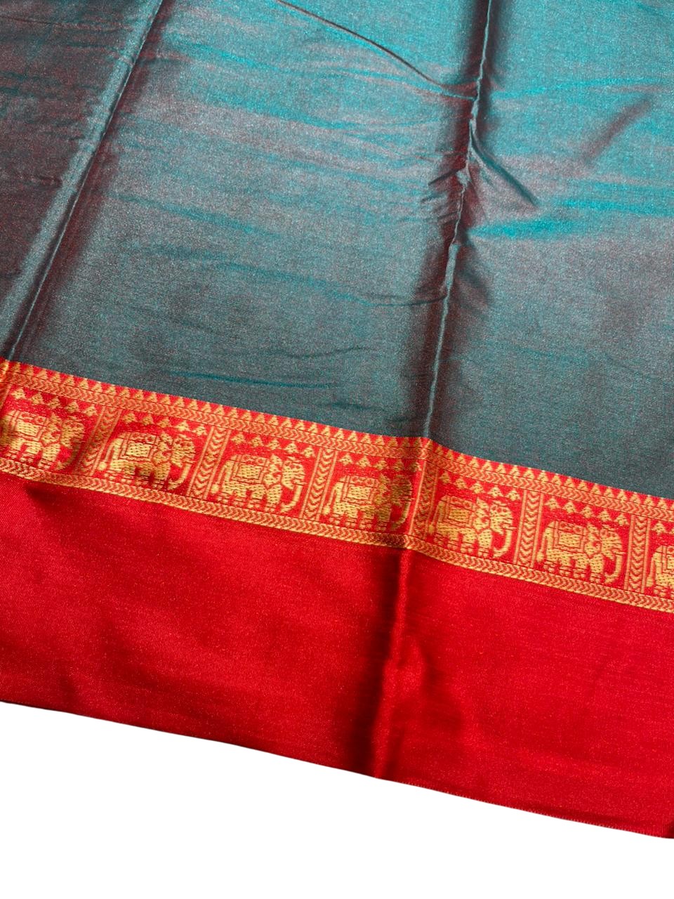 Southloom Kerala Semi Silk Narayan Pett Saree With Woven Work on the Boders With Teal Green