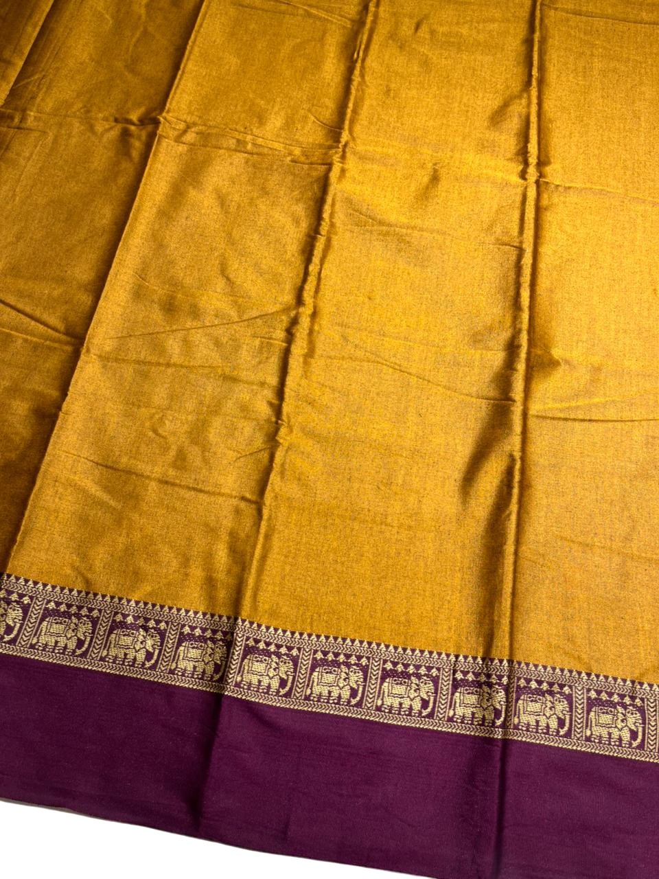 Southloom Kerala Semi Silk Narayan Pett Saree With Woven Work on the Boders With Mustard Yellow
