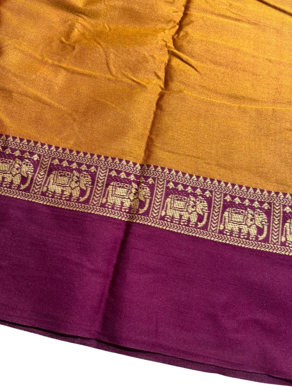 Southloom Kerala Semi Silk Narayan Pett Saree With Woven Work on the Boders With Mustard Yellow
