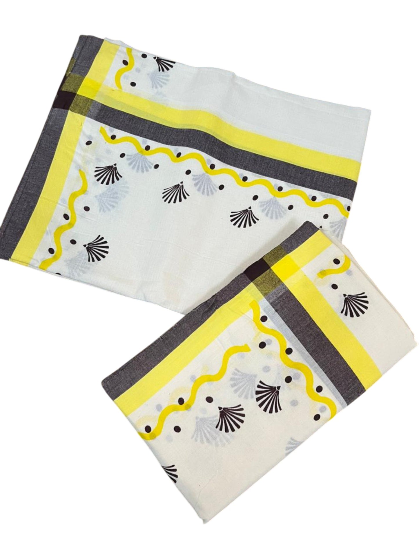 Southloom Kerala Mulloth Cotton Single Mundum Neriyathum with Digital Prints in Brown 2.75 Mtrs SL372