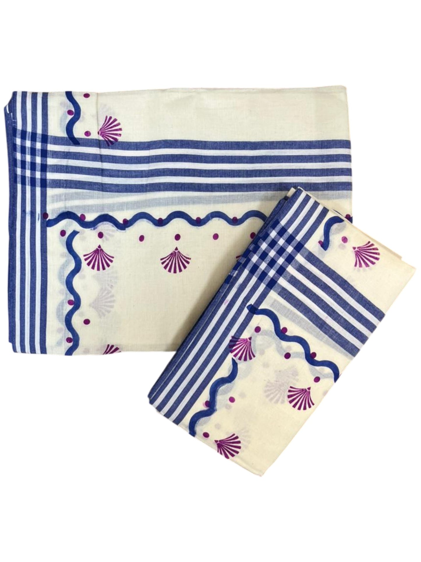 Southloom Kerala Mulloth Cotton Single Mundum Neriyathum with Digital Prints in Purple 2.75 Mtrs SL372