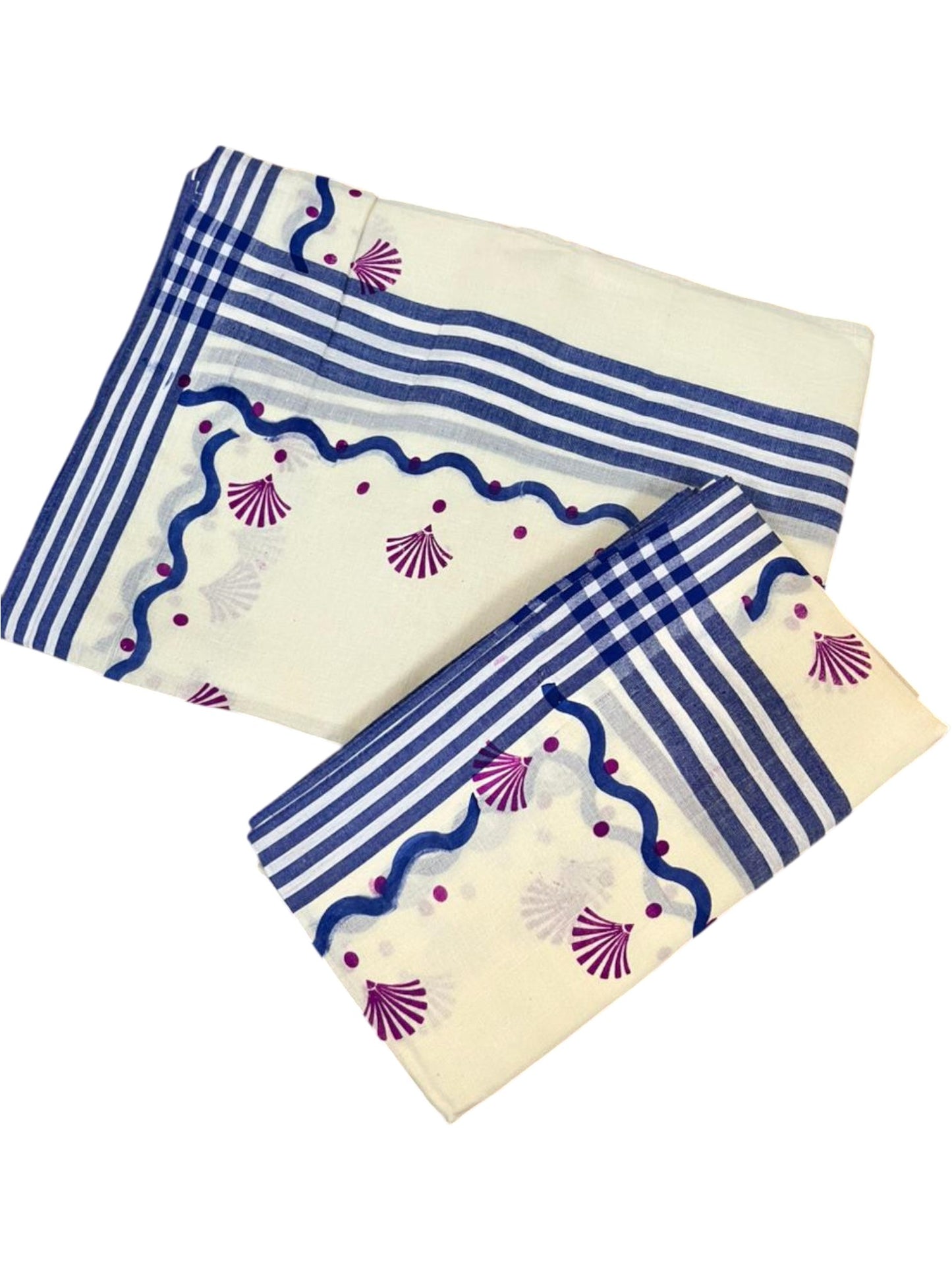 Southloom Kerala Mulloth Cotton Single Mundum Neriyathum with Digital Prints in Purple 2.75 Mtrs SL372