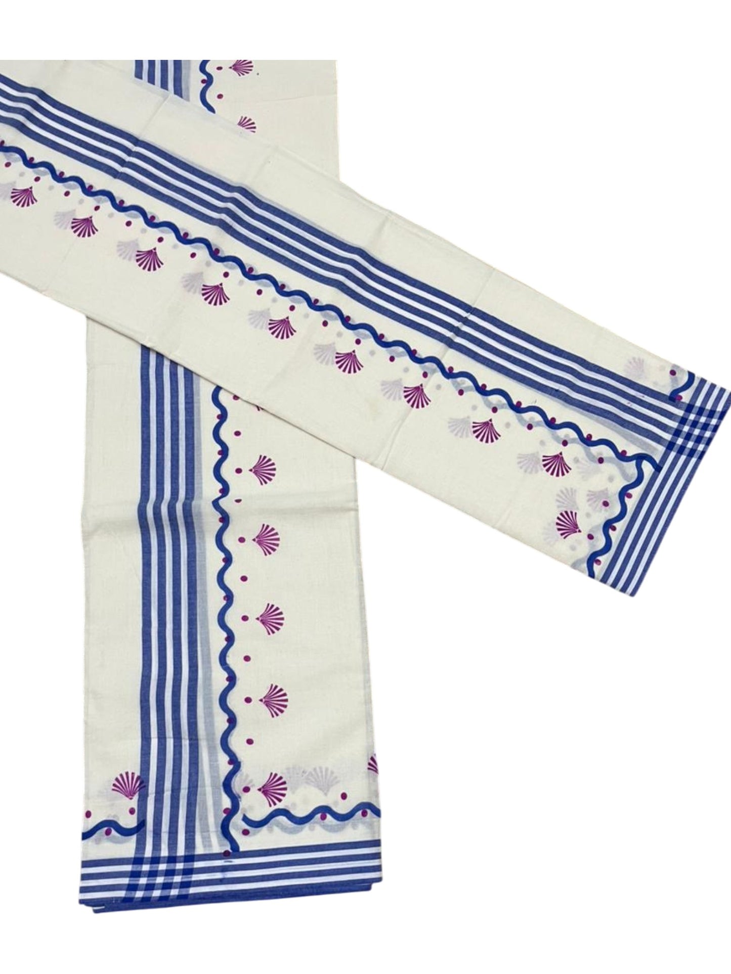 Southloom Kerala Mulloth Cotton Single Mundum Neriyathum with Digital Prints in Purple 2.75 Mtrs SL372