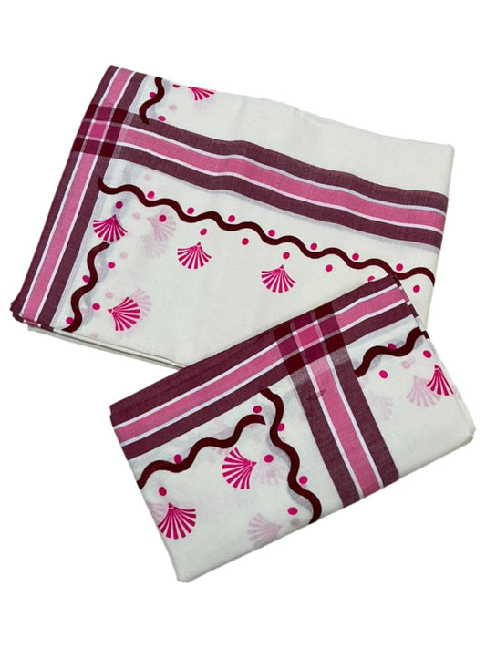 Southloom Kerala Mulloth Cotton Single Mundum Neriyathum with Digital Prints in Pink 2.75 Mtrs SL372