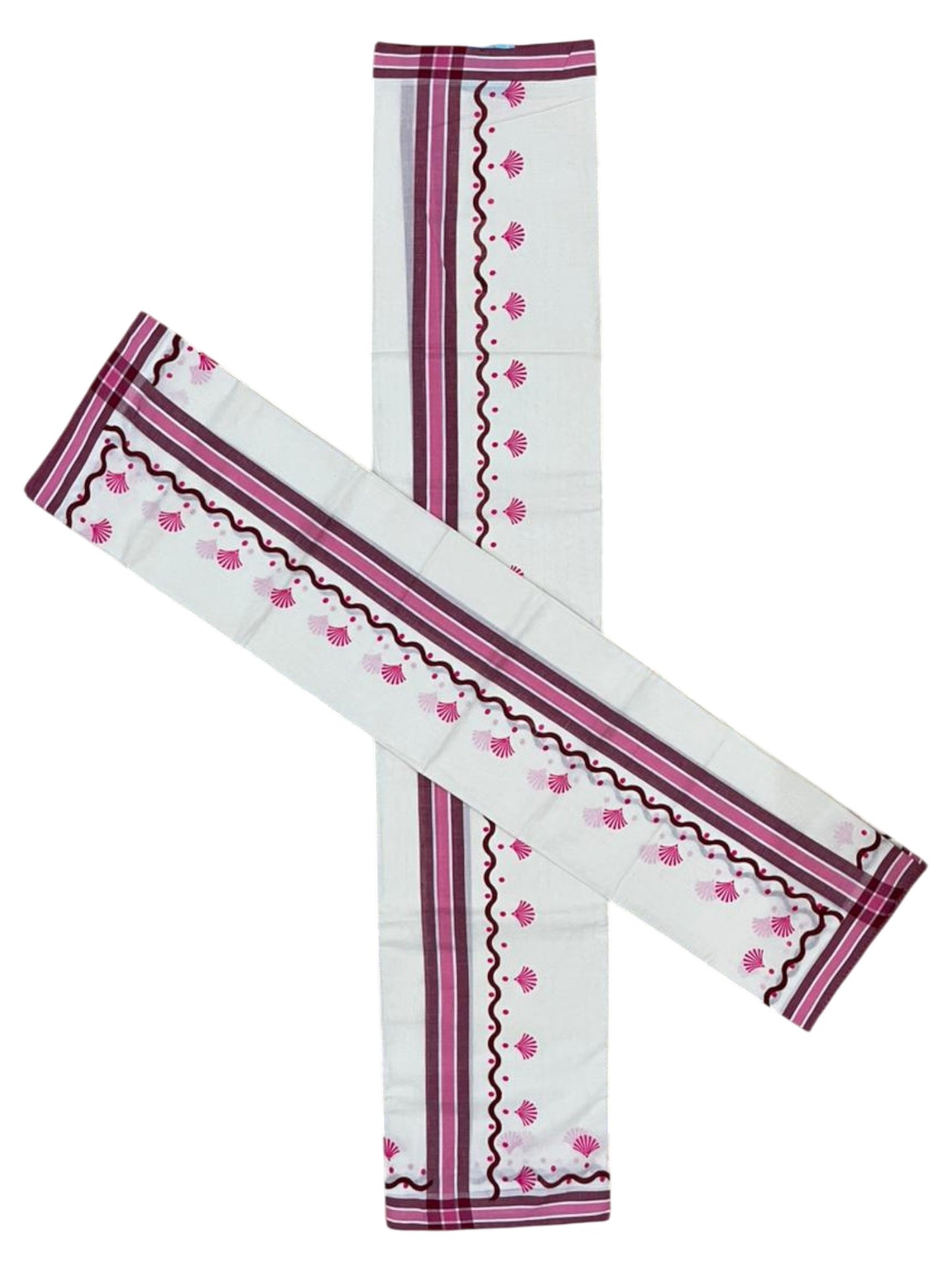 Southloom Kerala Mulloth Cotton Single Mundum Neriyathum with Digital Prints in Pink 2.75 Mtrs SL372