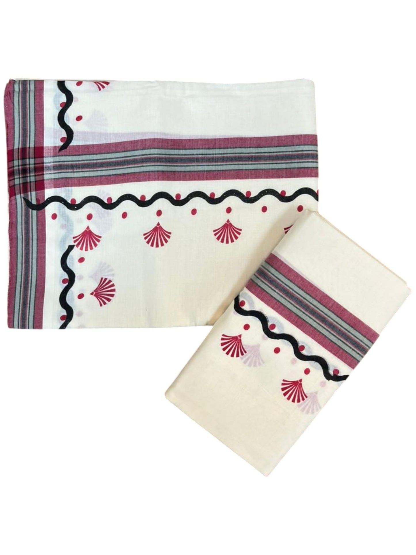 Southloom Kerala Mulloth Cotton Single Mundum Neriyathum with Digital Prints in Maroon 2.75 Mtrs SL372